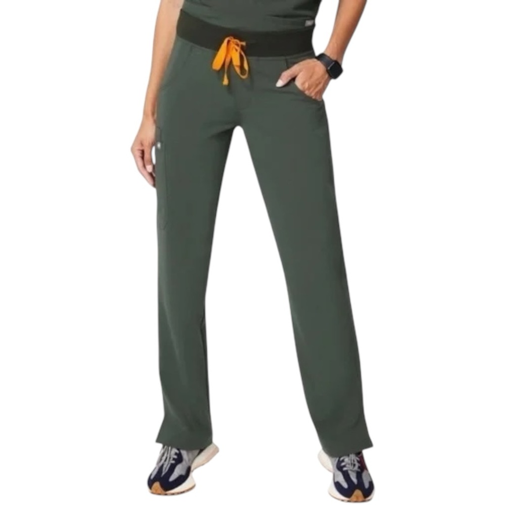 FIGS Kade Cargo Scrub Pants Moss Green Yoga Waist Straight Leg Women’s Large